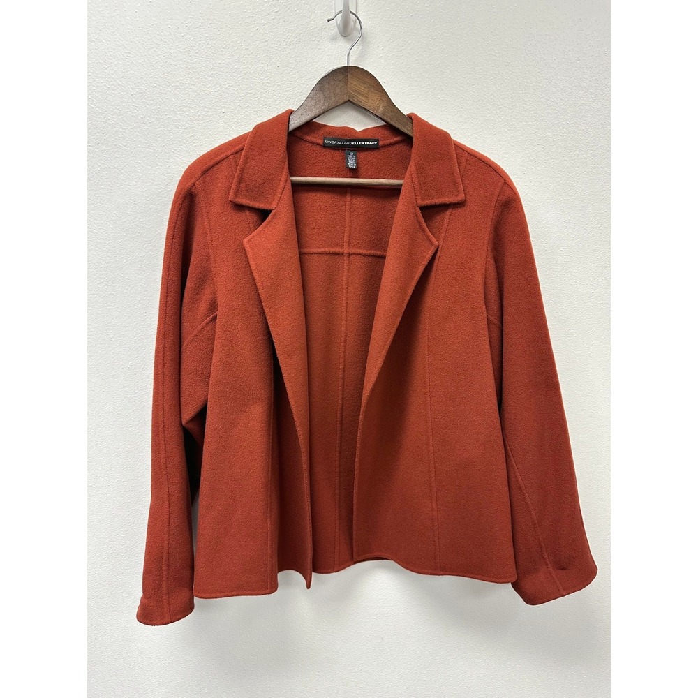Linda Allard Ellen Tracy Wool Sweater Jacket Cardigan Rust Orange 12